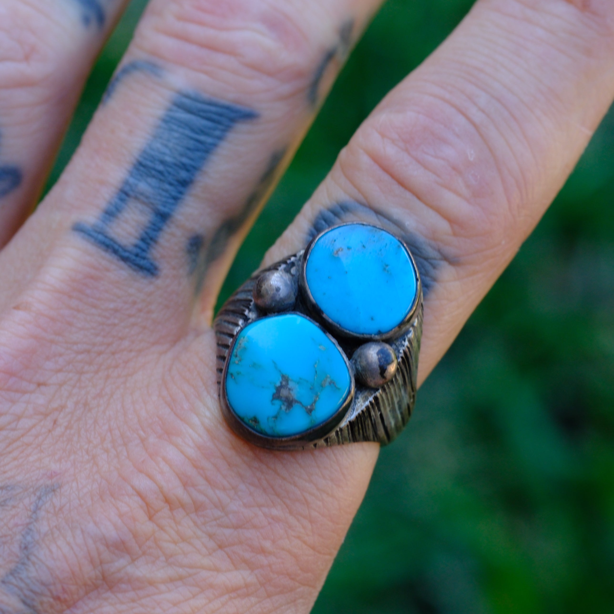 Vintage Sterling 2-Stone Turquoise Ring 11