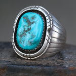 Vintage Sterling Turquoise Ribbed Band Ring 10.25