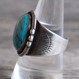 Vintage Sterling Turquoise Stamped Band Ring 9.5