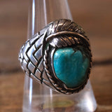 Vintage Sterling Chunky Turquoise Feather Ring 10