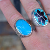 Vintage Sterling Turquoise V For Victory Bells Trading Post Ring 10