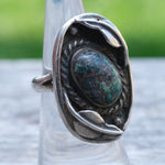 Vintage Sterling Turquoise Feather Ring 6.25