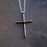 Vintage Sterling Coral Sandcast Cross Necklace