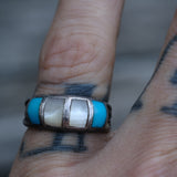 Vintage Sterling Turquoise and Mother Of Pearl Band 6.5