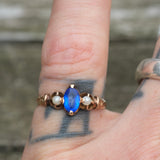 Victorian 14K Gold Blue Gem and Pearl Ring 5.25