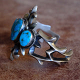 HEAVY Vintage Sterling Blue Gem Turquoise Sandcast Cuff