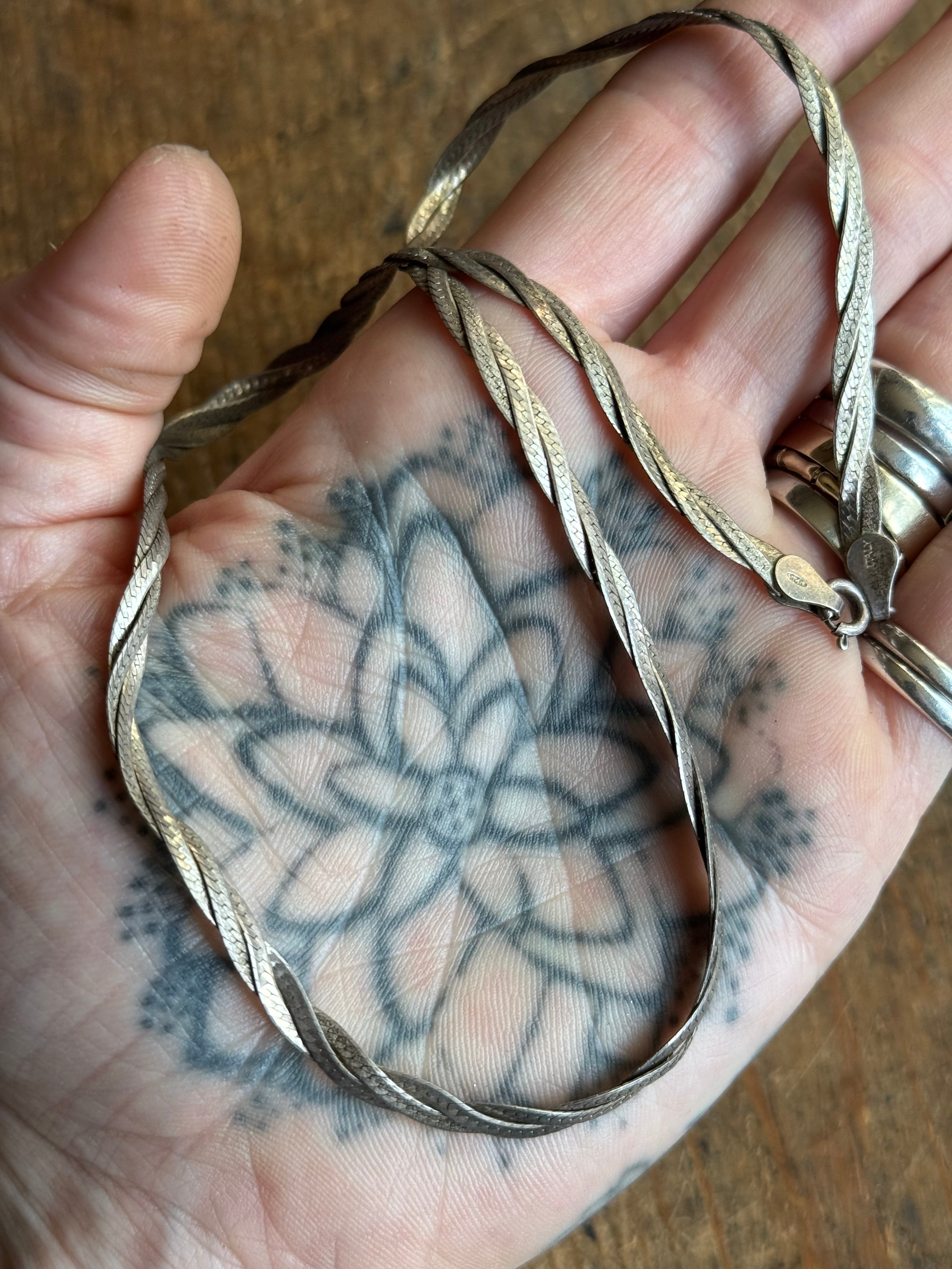 Vintage Sterling Silver 18” Twist Herringbone Chain