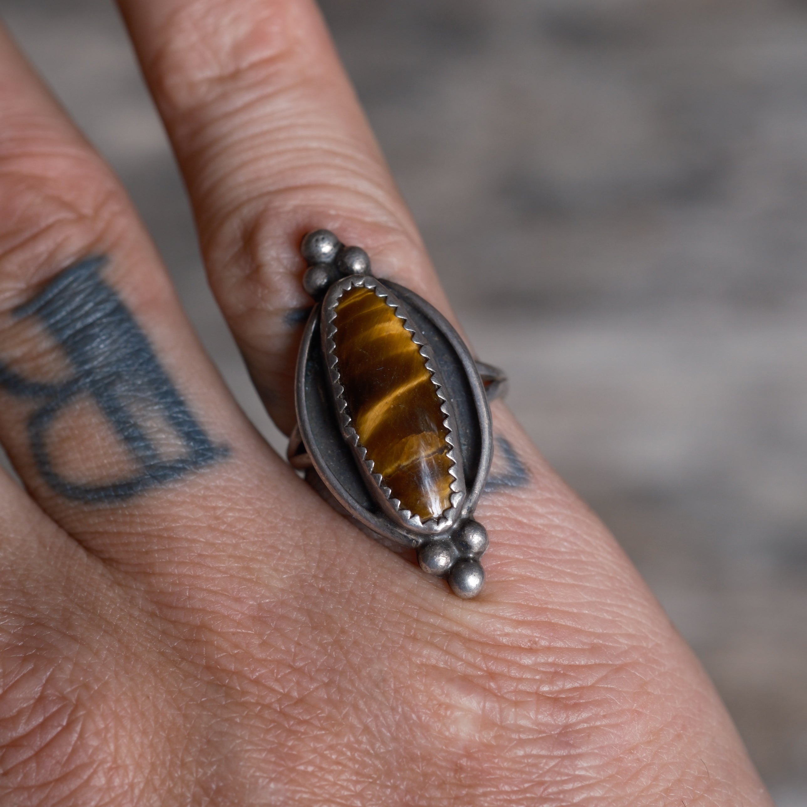 Vintage Sterling Tigers Eye Ring 5.25