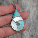Vintage Sterling Turquoise and Mother Of Pearl Inlay Necklace