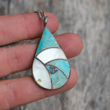 Vintage Sterling Turquoise and Mother Of Pearl Inlay Necklace