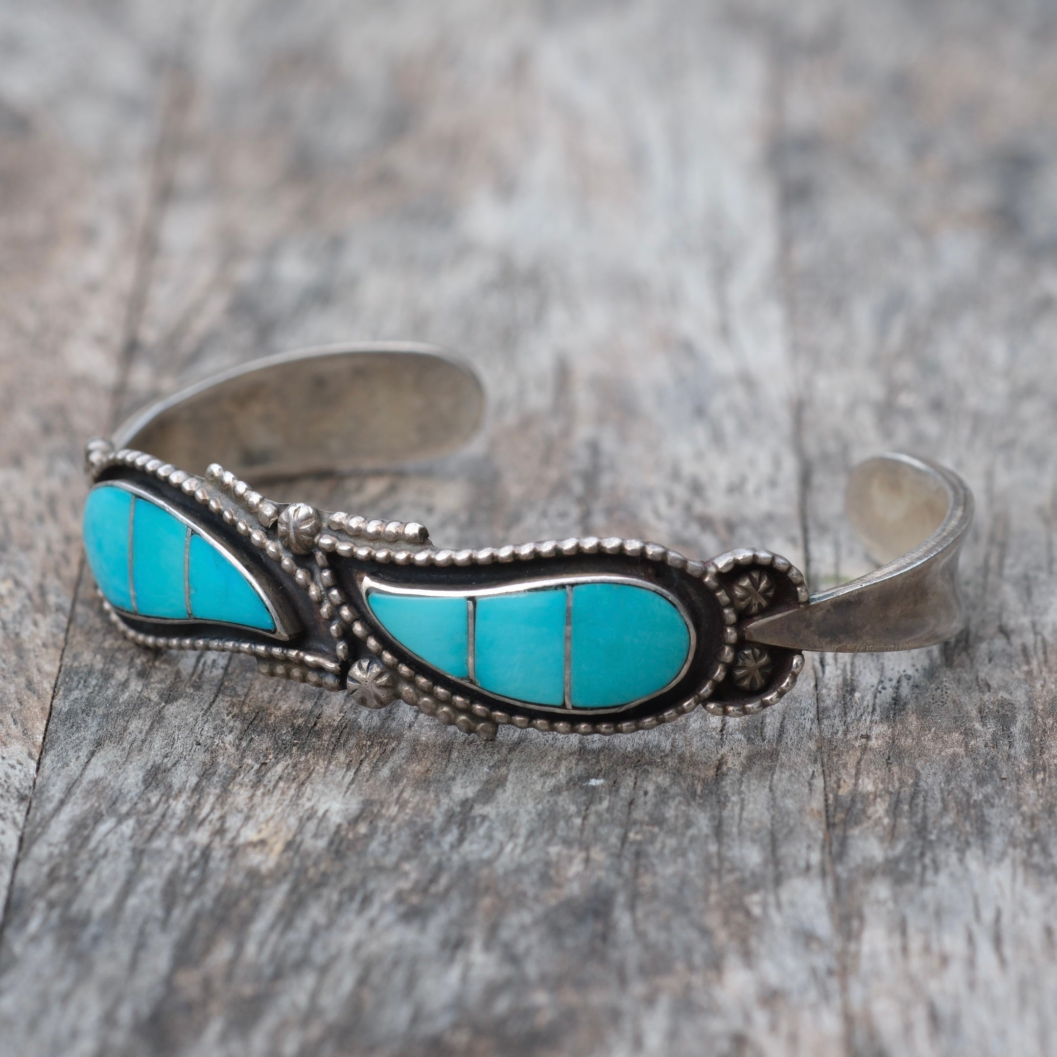 Vintage Sterling Turquoise Inlay Cuff Bracelet