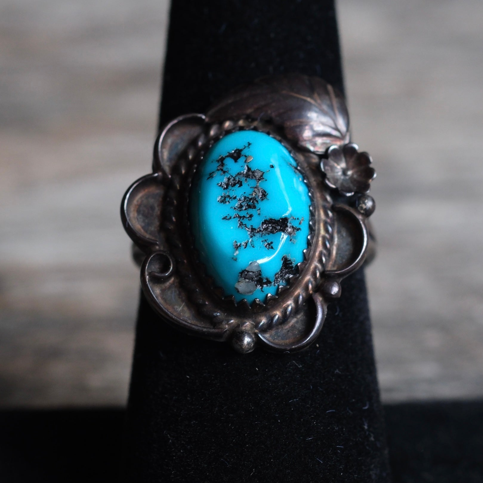 Vintage Sterling Turquoise Feather Ring 7.75