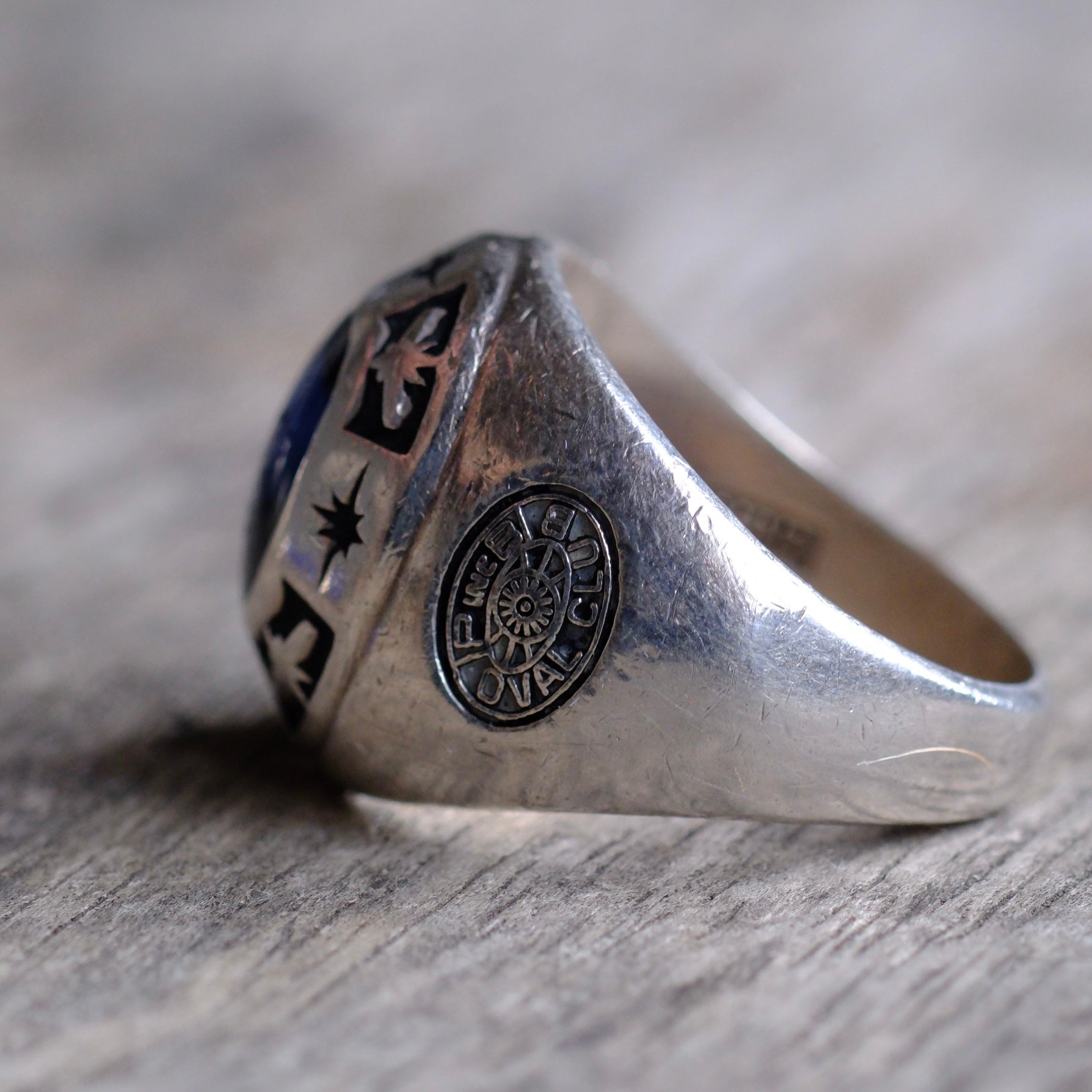 Vintage Sterling Blue Glass Star Burst Ring 10.5