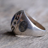 Vintage Sterling Blue Glass Star Burst Ring 10.5