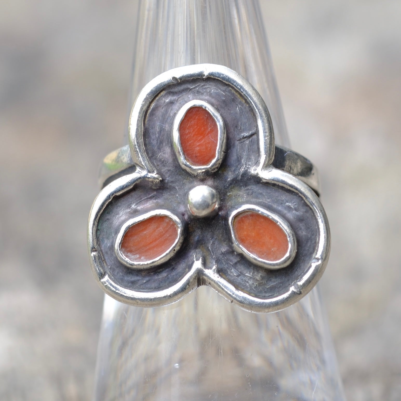 Vintage Sterling Coral Cluster Ring 6.25