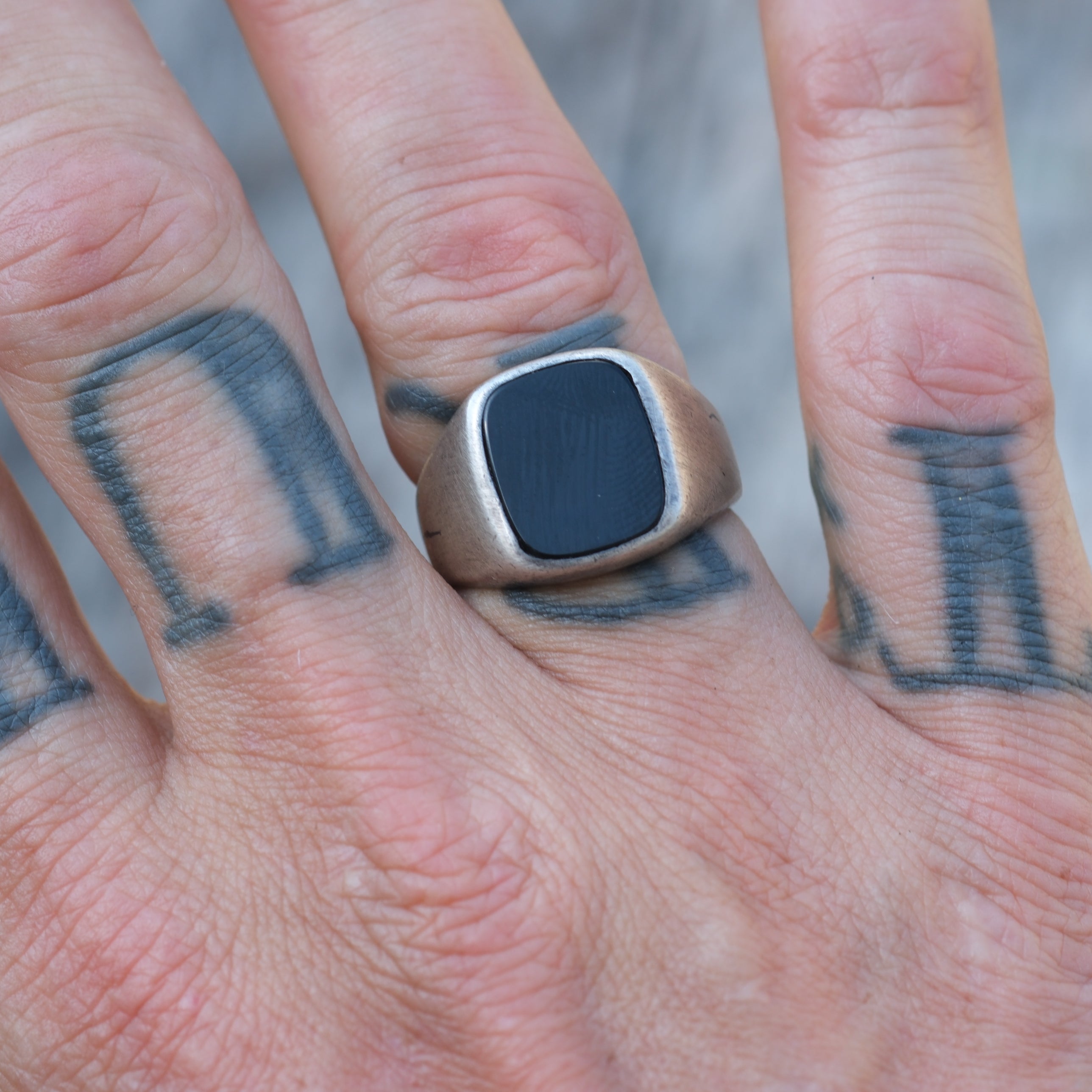 Vintage Sterling Onyx Signet Ring 8.5