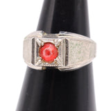 Vintage Sterling Red Glass Signet Ring 7.25