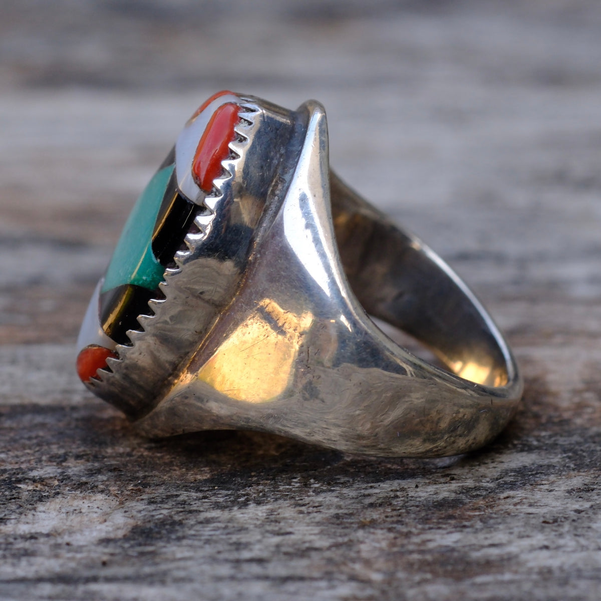 Vintage Sterling Multi Stone Inlay Ring 7