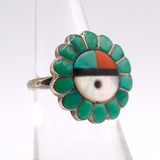 Vintage Sterling Zuni Sun Face Turquoise Ring 5.75