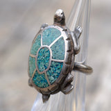 Vintage Sterling Turquoise Inlay Turtle Ring 2
