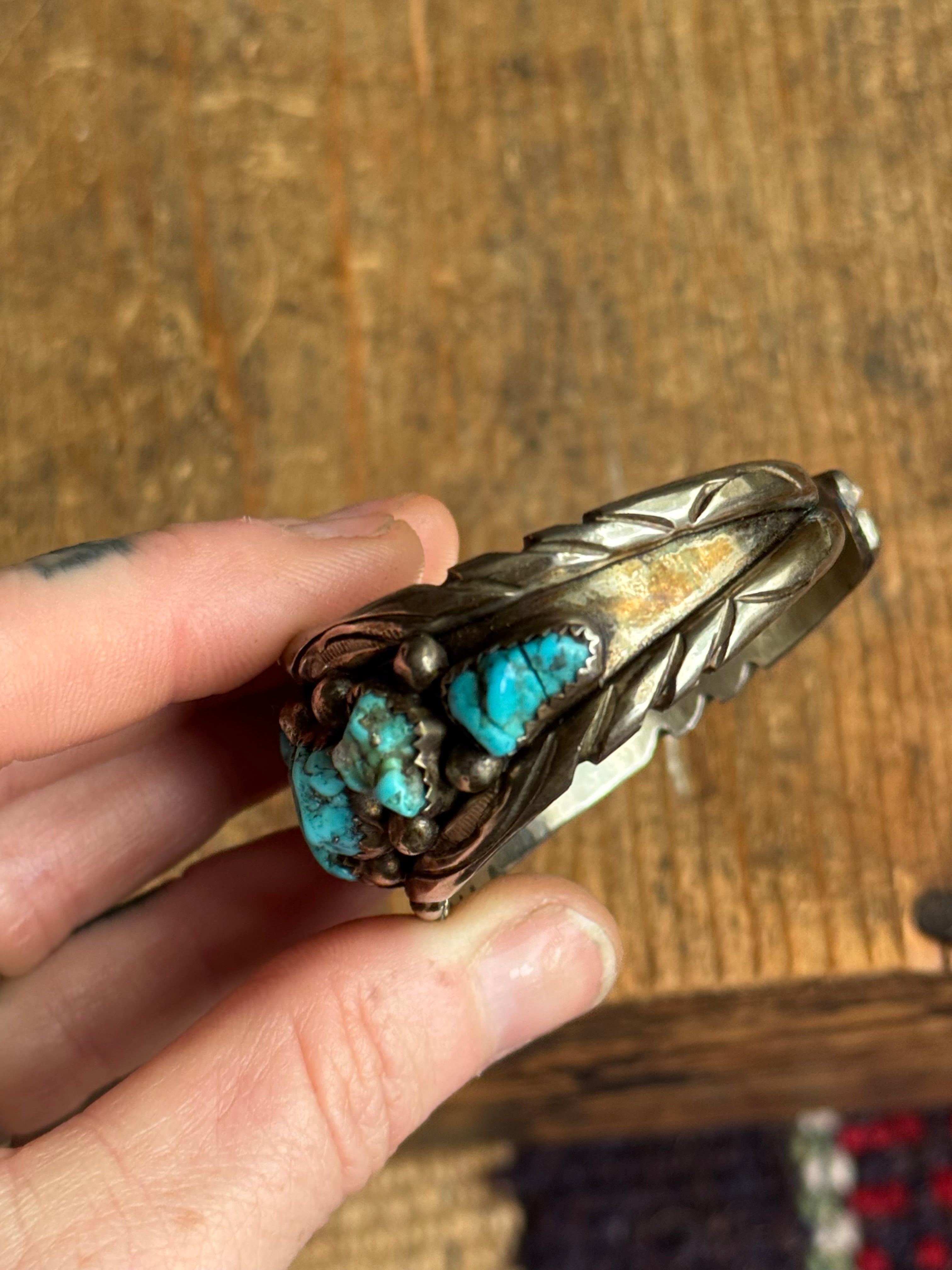 Vintage Sterling Silver Raw Turquoise Cuff