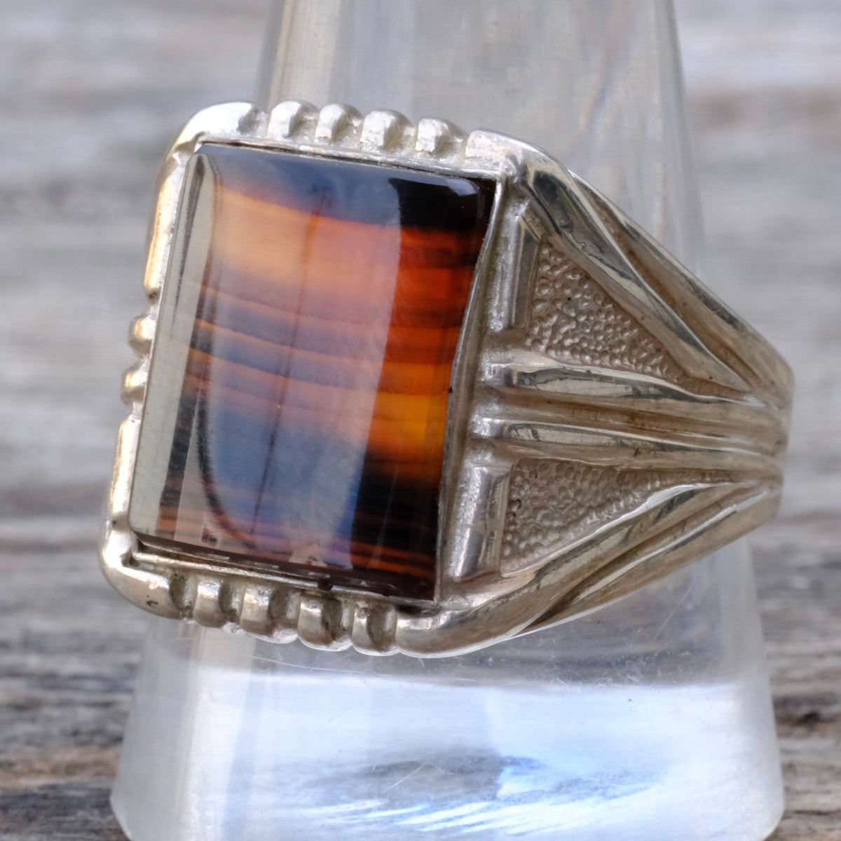 Vintage Sterling Agate Signet Ring 12