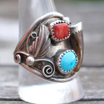Vintage Sterling Turquoise and Coral Claw Ring 11