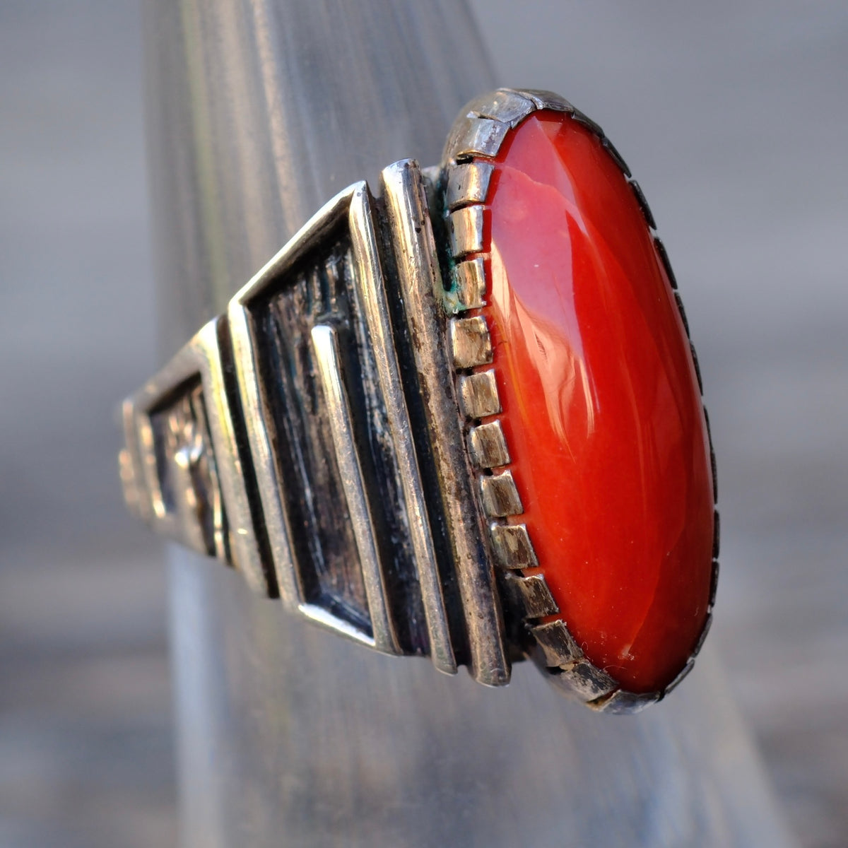 Vintage Sterling Coral Ring 5.75