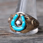 Vintage Sterling Turquoise and CZ Horseshoe Ring 15.5