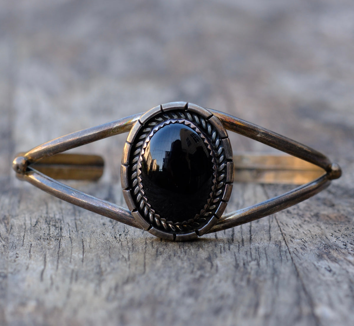 Vintage Sterling Onxy Cuff Bracelet
