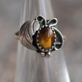 Vintage Sterling Tigers Eye Feather Ring 3.25