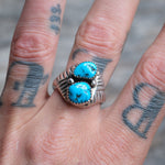 Vintage Sterling 2- Stone Turquoise Band Ring 11