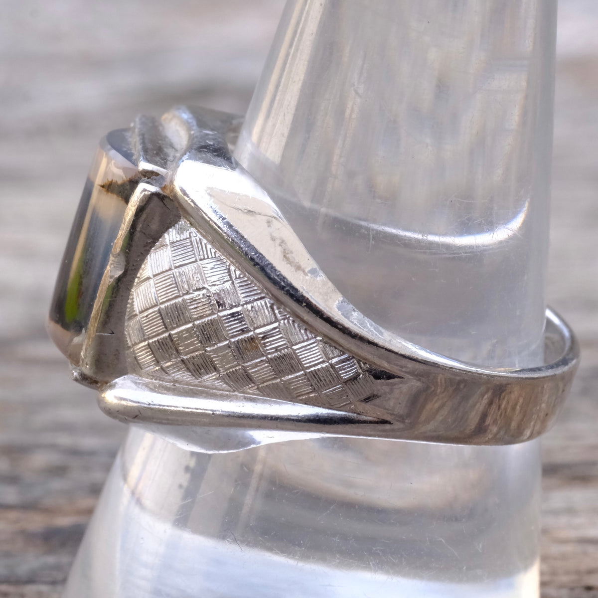 Vintage Sterling Agate Signet Ring 10.75