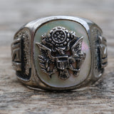 Vintage Sterling USN Abalone Signet Ring 10