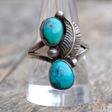 Vintage Sterling 2-Stone Turquoise Feather Ring 10.25