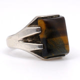 Vintage Sterling Tigers Eye Deco Signet Ring 10.75