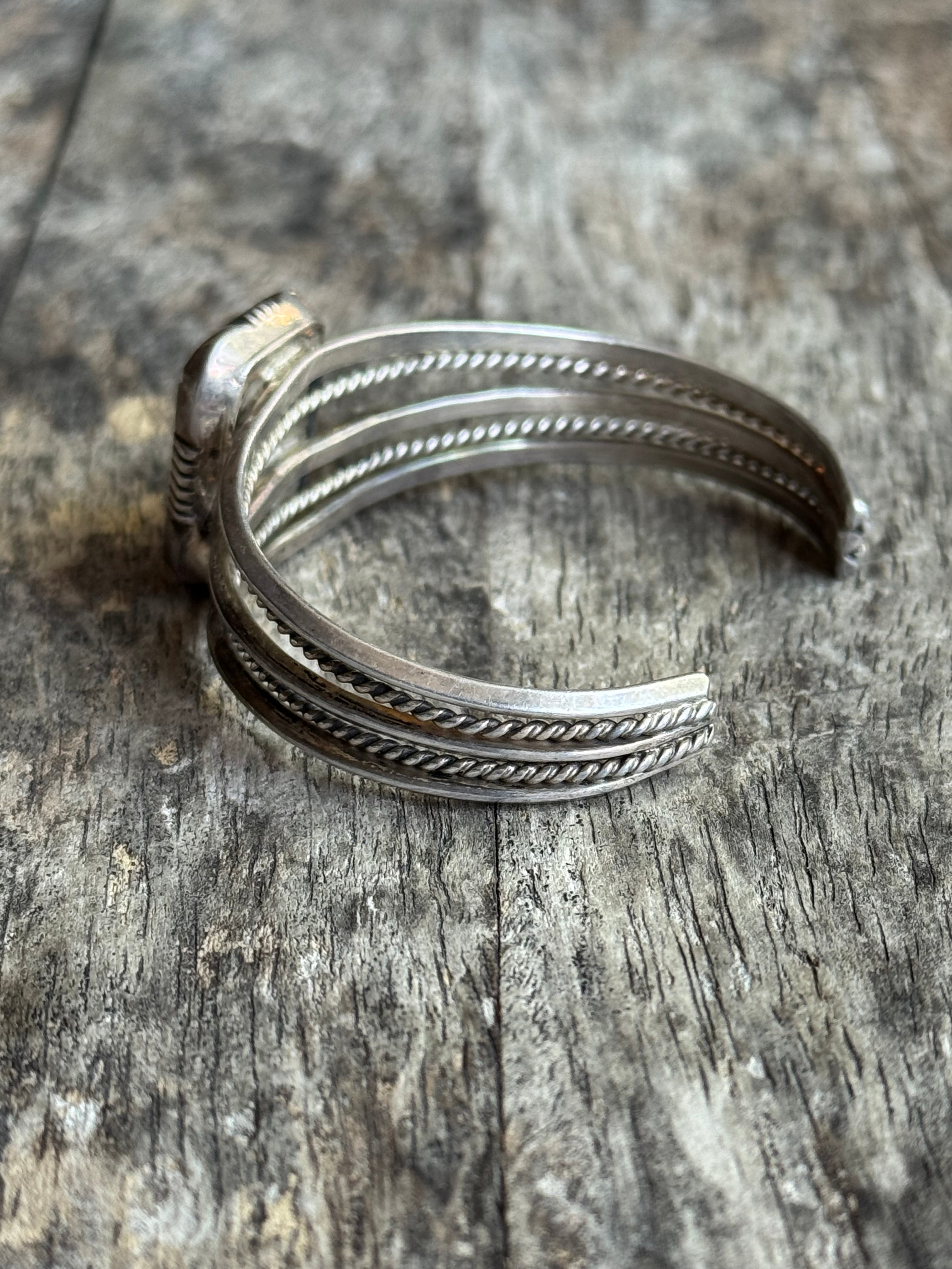 Vintage Sterling Silver Square Turquoise Sawcut Cuff
