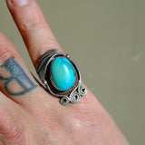 Vintage Sterling Turquoise Feather Ring 5.5