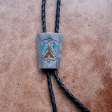 Vintage Sterling Turquoise and Coral Inlay Bolo Tie