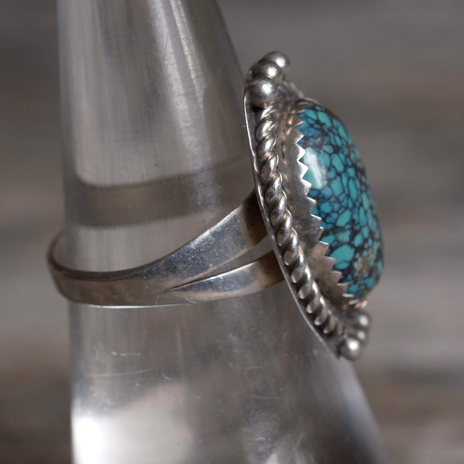 Vintage Sterling Matrix Turquoise Roper Ring 6.75