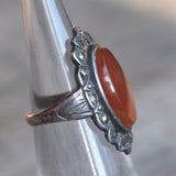 Vintage Sterling Carnelian Marcasite Ring 4.75