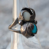 Vintage Sterling Turquoise and MOP Feather Ring 6.25