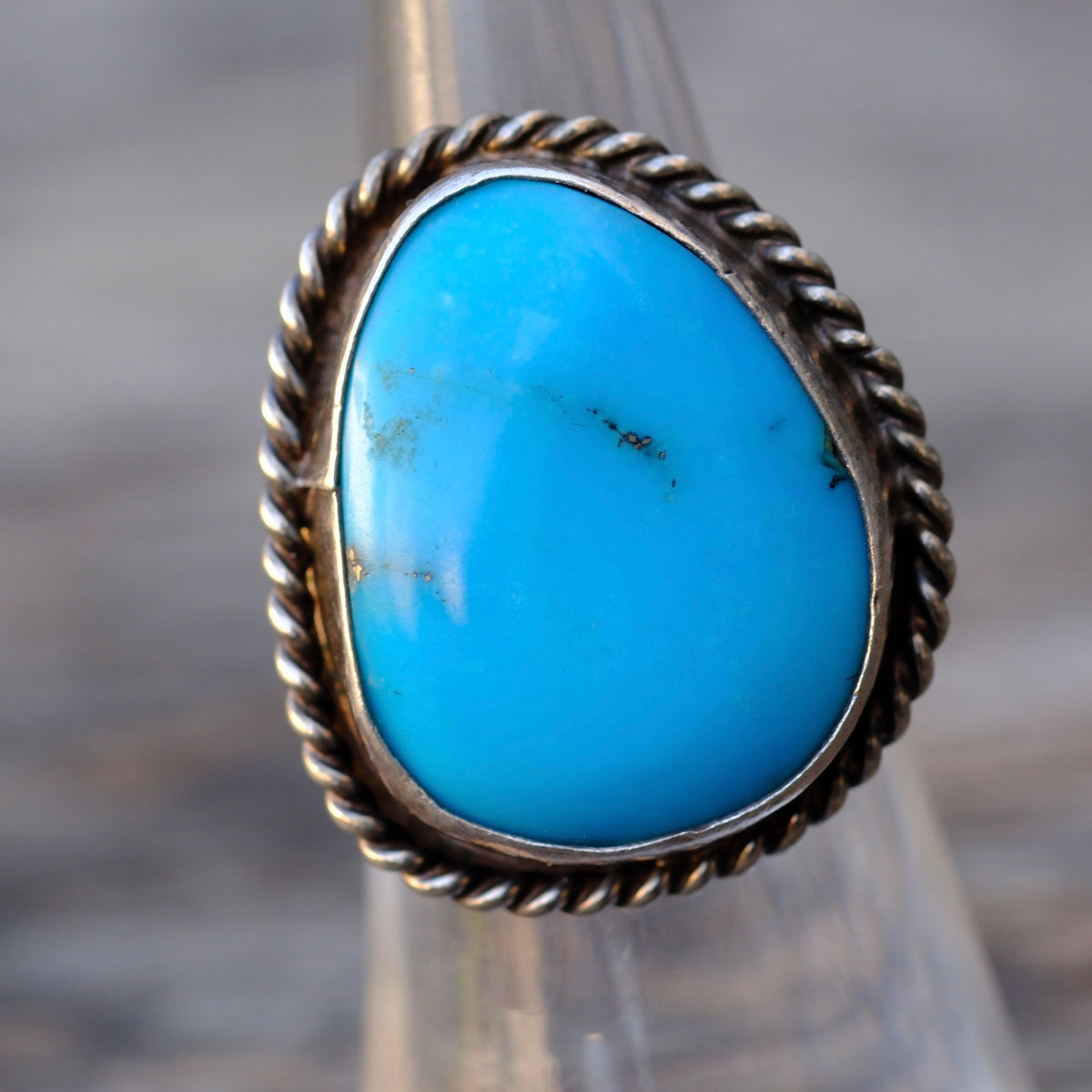 Vintage Sterling Turquoise Roper Ring 5.75