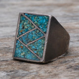 Vintage Sterling Crushed Turquoise Inlay Ring 10.25