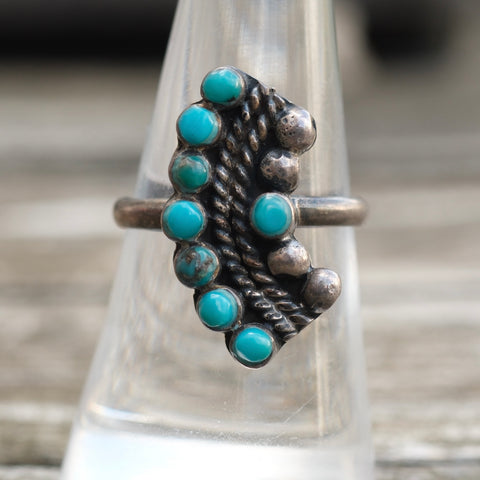 Vintage Sterling Turquoise Cluster Ring 7.75