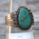 Vintage Sterling Turquoise Ribbed Band Ring 10.75