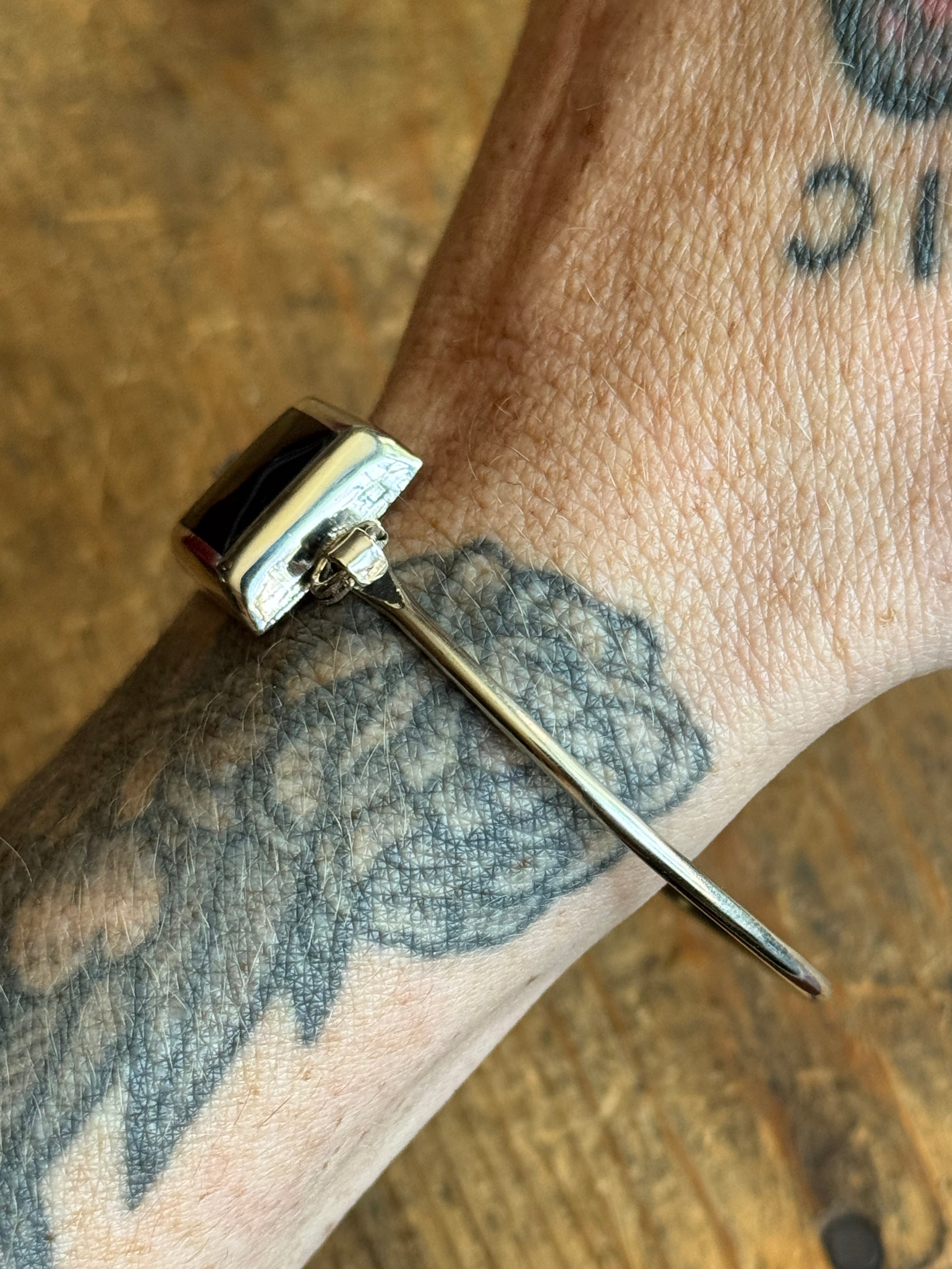 Vintage Sterling Silver Onyx Square Latch Bracelet