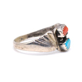 Vintage Sterling Turquoise and Coral Band 10.75