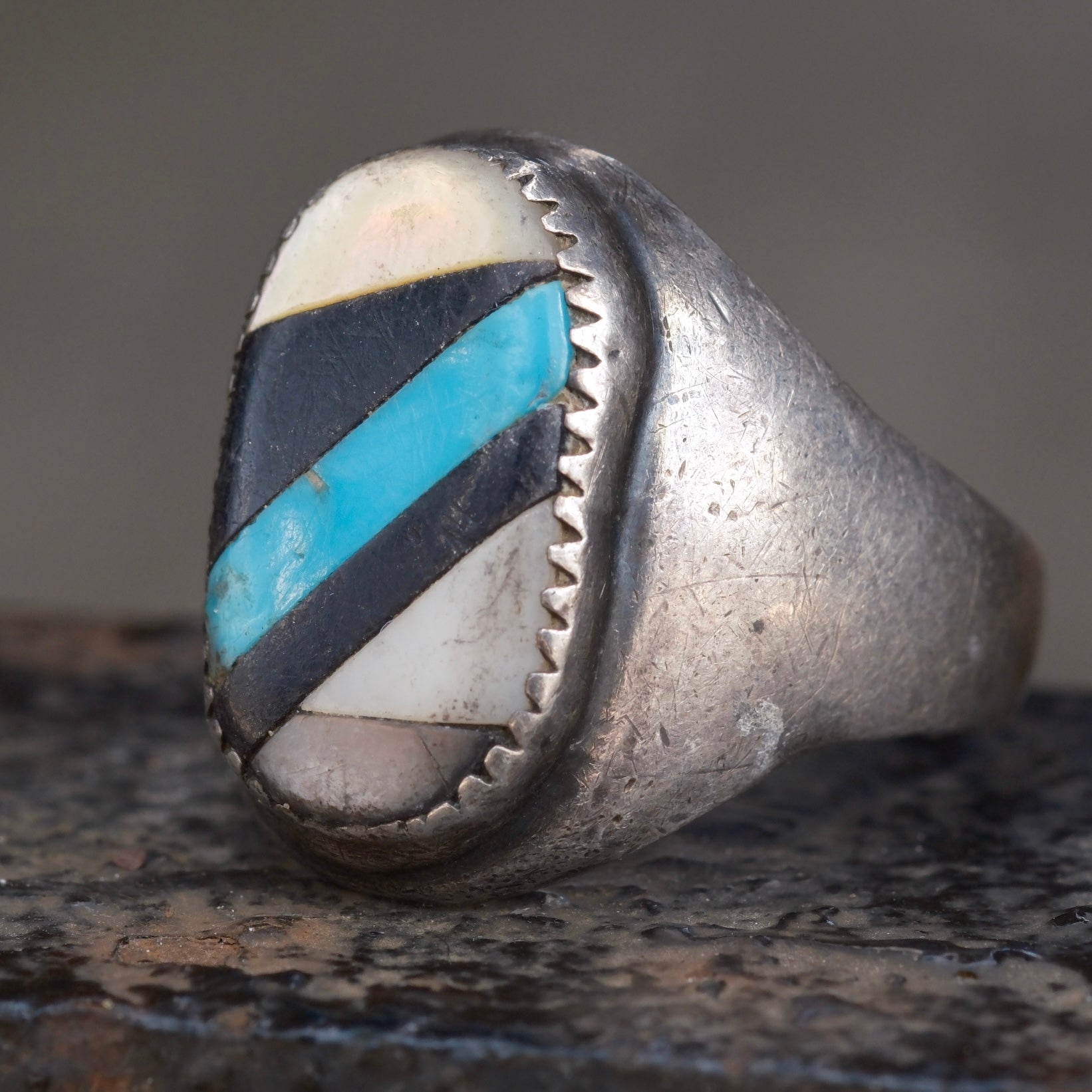 Vintage Sterling Multistone Inlay Ring 10
