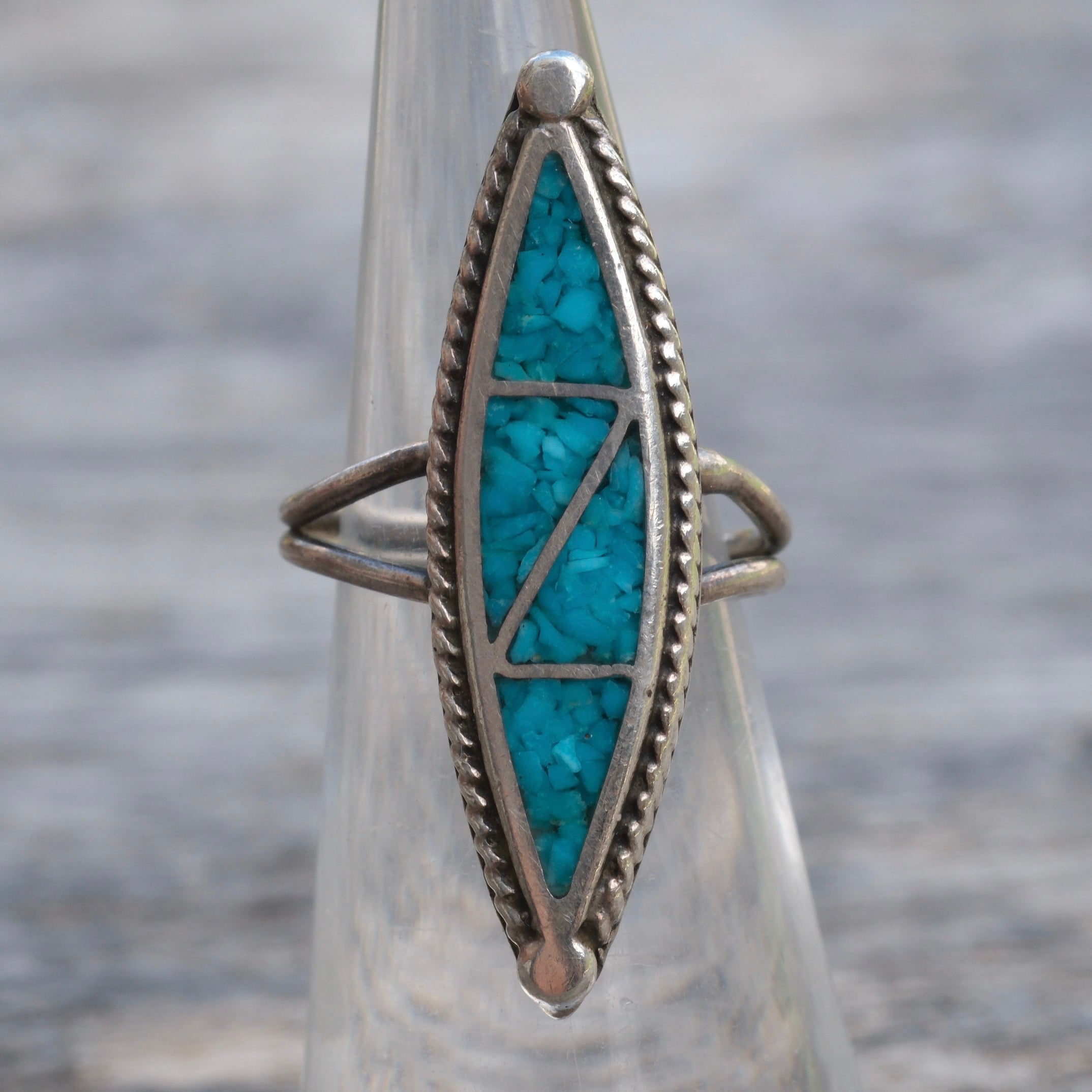 Vintage Sterling Turquoise Inlay Ring 5.75
